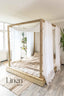 Linen Canopy Bed Drapes in White Color (2 Panels)