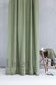 Linen Shower Curtain in Khaki Green with Multifunction Tape