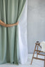 Linen Shower Curtain in Sage Green with Multifunction Tape